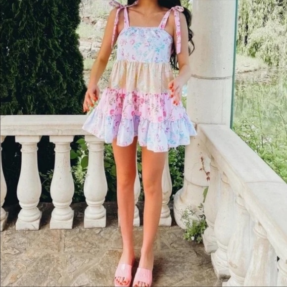 LoveShackFancy Dresses & Skirts - LoveShackFancy Jeanne Babydoll Mini Dress Target Floral Pastel Patchwork XXS NWT